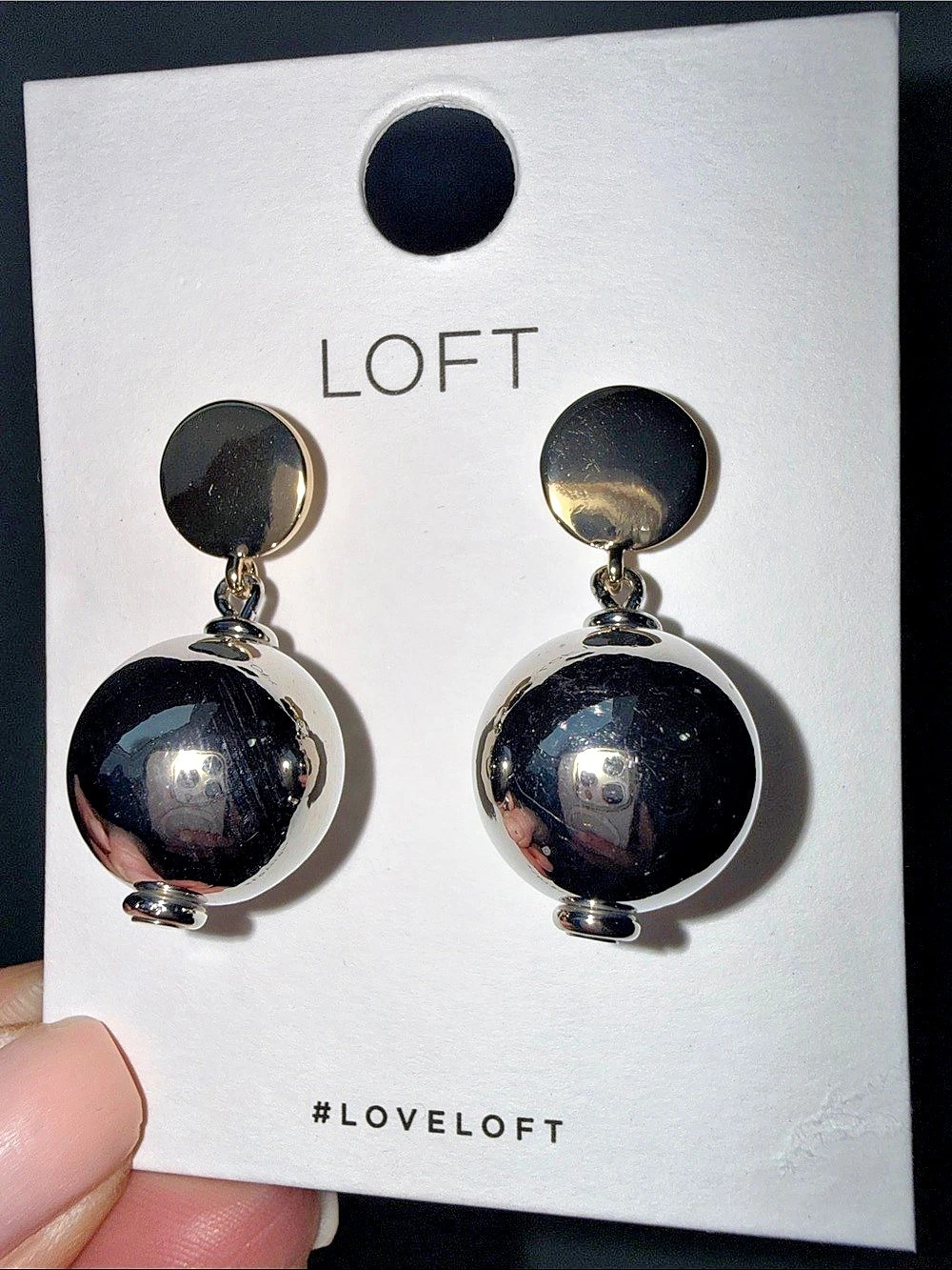 LOFT Silver Tone Polished Ball Sphere Drop Statement Earrings